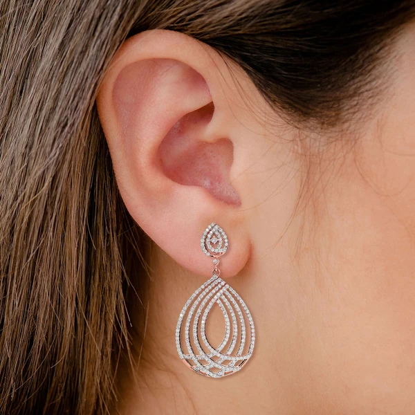 Dangling Open Tear Drop Diamond Earring 14k Solid Gold 1.75ctw