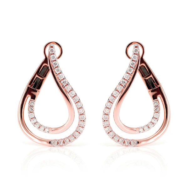 Twisted Teardrop Diamond Hoop Earrings 14k Solid Gold 0.40ctw