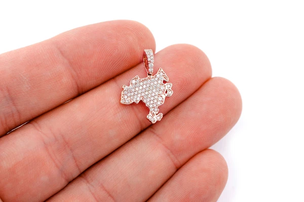 Asia Continent Diamond Pendant 14k Solid Gold 0.33ctw
