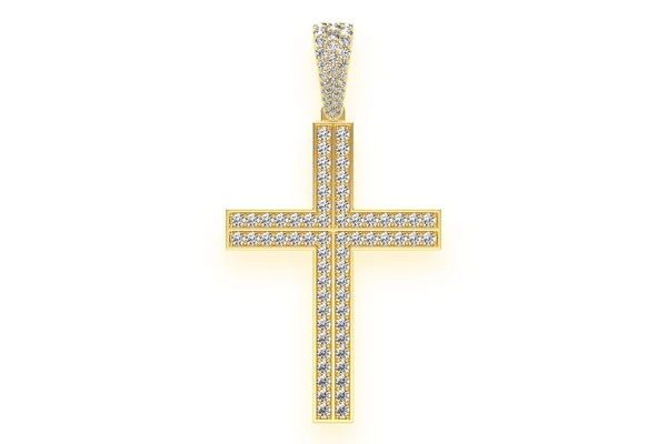 Straight Accent Cross Diamond Pendant 14k Solid Gold 2.75ctw