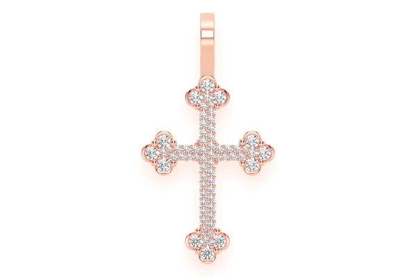 Half Bezel Cross Diamond Pendant 14k Solid Gold 1.40ctw