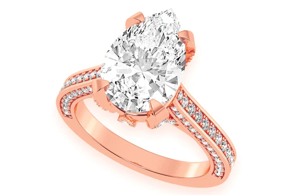 Chant - 3.00ct Pear Shape Solitaire - Deluxe One Row Scallop - Diamond Engagement Ring - Natural Diamonds