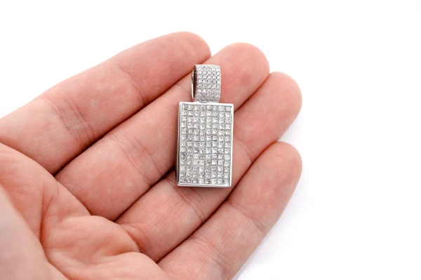 Princess Invisible Set Diamond Pendant 14k Solid Gold 3.75ctw