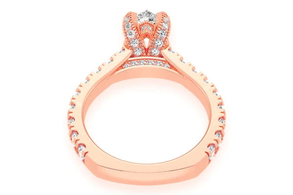 Thinn - 1.00ct Pear Solitaire - Single Row Scallop - Diamond Engagement Ring - All Natural