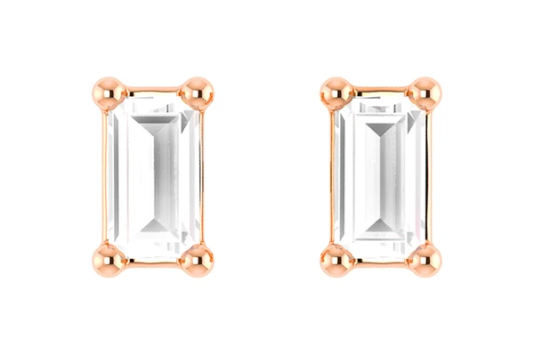 Baguette Diamond Solitaire Stud Earrings 14k Solid Gold 0.20ctw