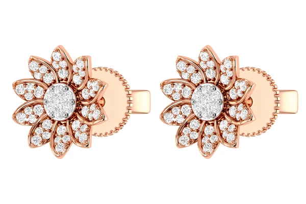 Sunflower Diamond Stud Earrings 14k Solid Gold 0.30ctw