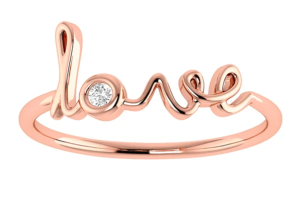 Love Script Diamond Ring 14k Solid Gold 0.03ctw