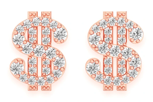 Us Dollar Sign Stud Diamond Earrings 14k Solid Gold 0.35ctw