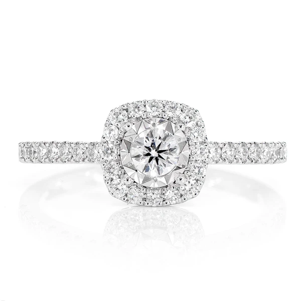 0.35ctw Miracle Set Cushion Halo - Diamond Engagement Ring - All Natural 