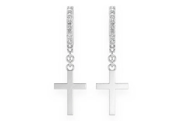 Plain Cross Hoop Diamond Earrings 14k Solid Gold 0.10ctw