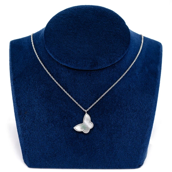 Mother Of Pearl Butterfly Pendant Attached Necklace 14k Solid Gold 