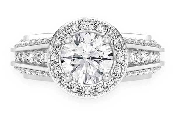 Monst - 1.00ct Round Solitaire - Halo Three Row - Diamond Engagement Ring - All Natural Vs Diamonds