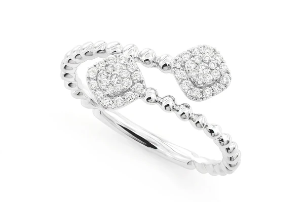 Beaded Rhombus Wrap Ring 14k Solid Gold 0.15ctw