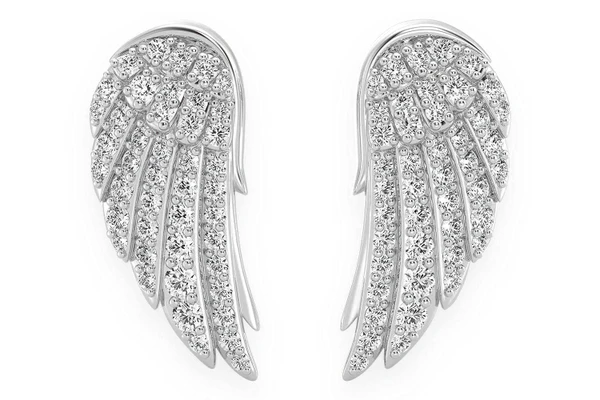 Angel Wing Stud Diamond Earrings 14k Solid Gold 0.50ctw