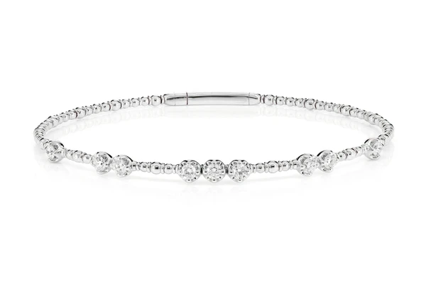 Graduated Beaded Flex Diamond Bangle Bracelet 14k Solid Gold 0.60ctw