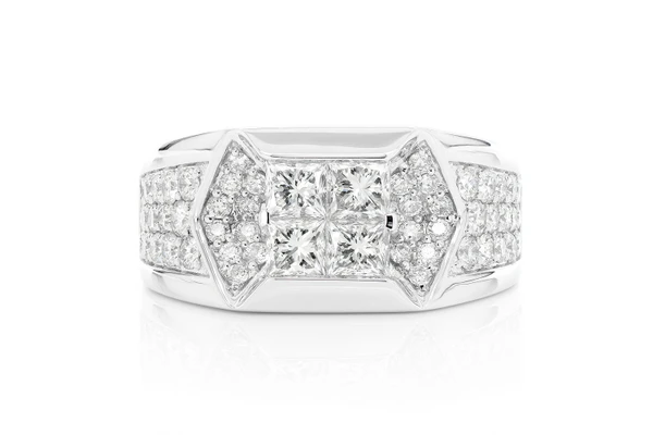 Princess Quad Signet Diamond Ring 14k Solid Gold 2.00ctw