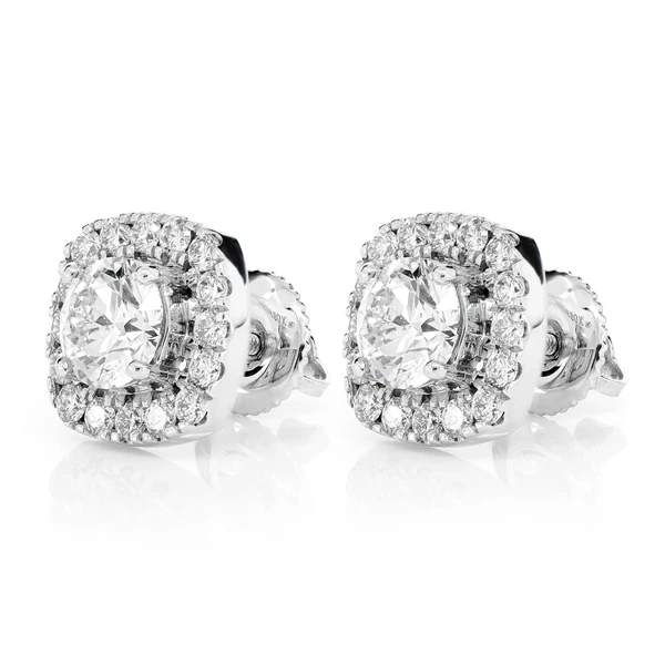 1.75ctw Round Cushion Halo Diamond Earrings 14k Solid Gold