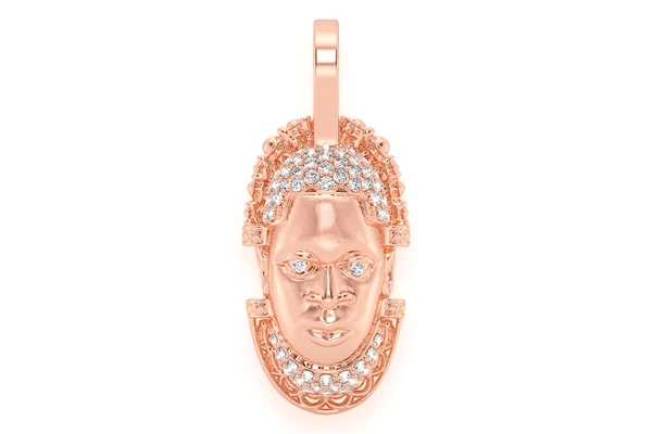 Edo Mask Diamond Pendant 14k Solid Gold 0.25ctw