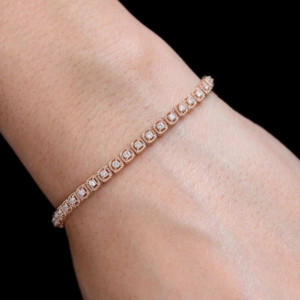 Square Rope Link Diamond Bracelet 14k Solid Gold 1.10ctw