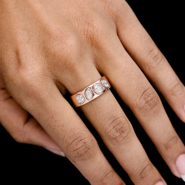 Alternating Multi Shape Diamond Bezel Band Ring 14k Solid Gold 0.40ctw