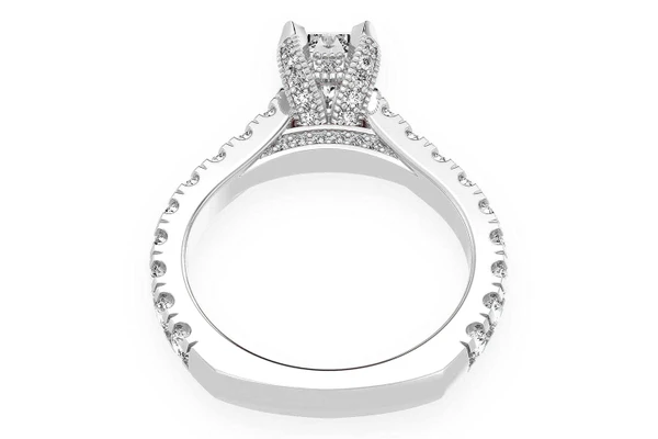 1.00ct Emerald Solitaire - Single Row Scallop - Diamond Engagement Ring - All Natural Vs Diamonds