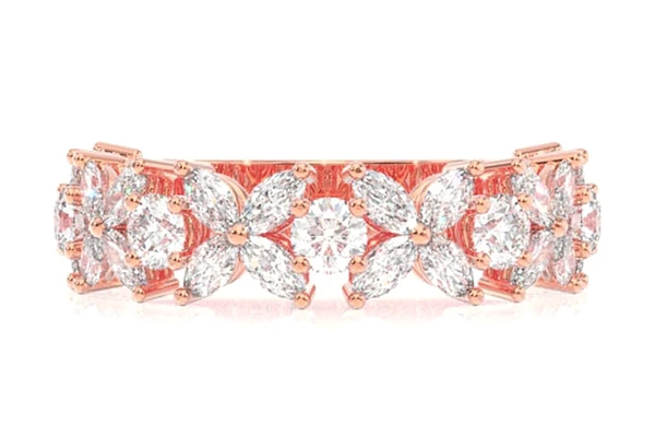 1.00ctw Marquise Diamond Round Flower Band Ring 14k Solid Gold