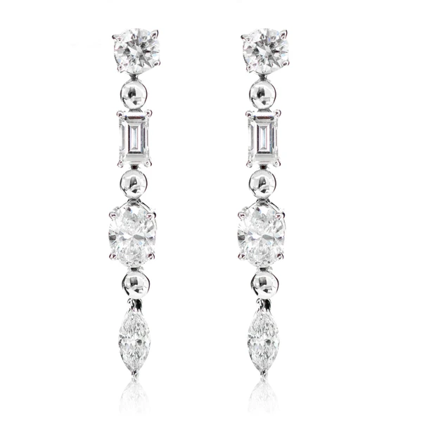 Eclectic Cuts Diamond Dangling Earrings 14k Solid Gold 0.90ctw