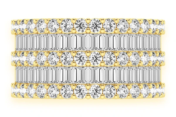 Three Row Baguette Diamond Ring 14k Solid Gold 3.50ctw