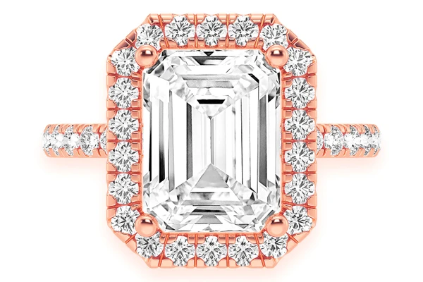 Thav - 3.00ct Emerald Solitaire - Scallop Halo One Row - Diamond Engagement Ring - All Natural Vs Diamonds