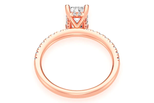 Thinn - 1.00ct Emerald Solitaire Cut One Row Under Halo Diamond Ring 14k Solid Gold