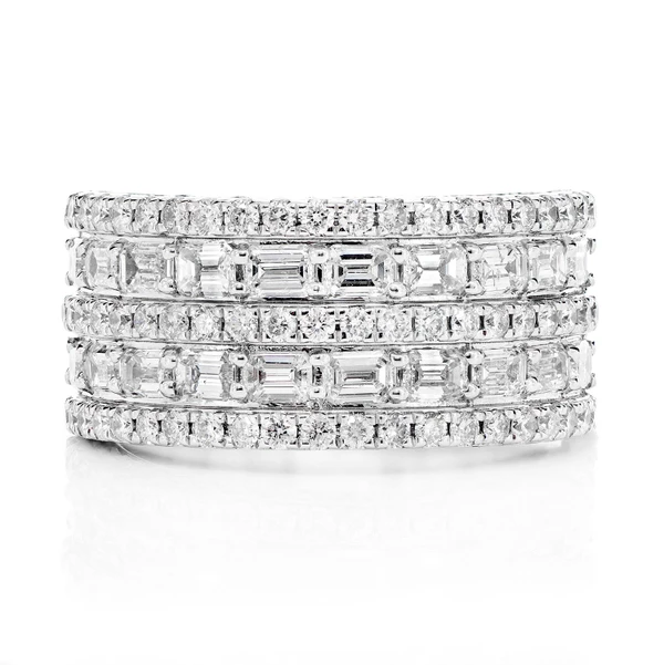 Five Row Baguette And Diamond Band Ring 14k Solid Gold 4.00ctw