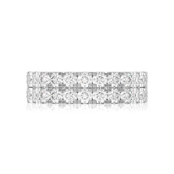 Two Row French Set Diamond Band !4k Solid Gold 2.00ctw