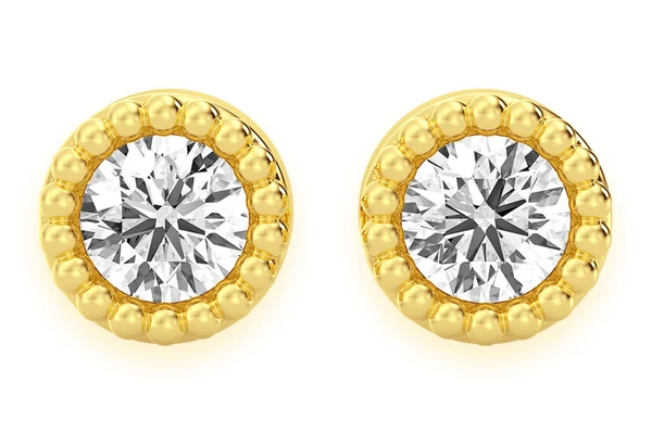 Round Milgrain Bezel Stud Diamond Earrings 14k Solid Gold 0.05ctw