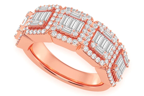 Round Baguette Diamond Band 14k Solid Gold 1.50ctw