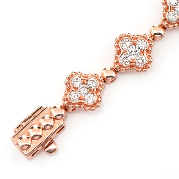 Beaded Milgrain Clover Diamond Bracelet 14k Solid Gold 1.84ctw