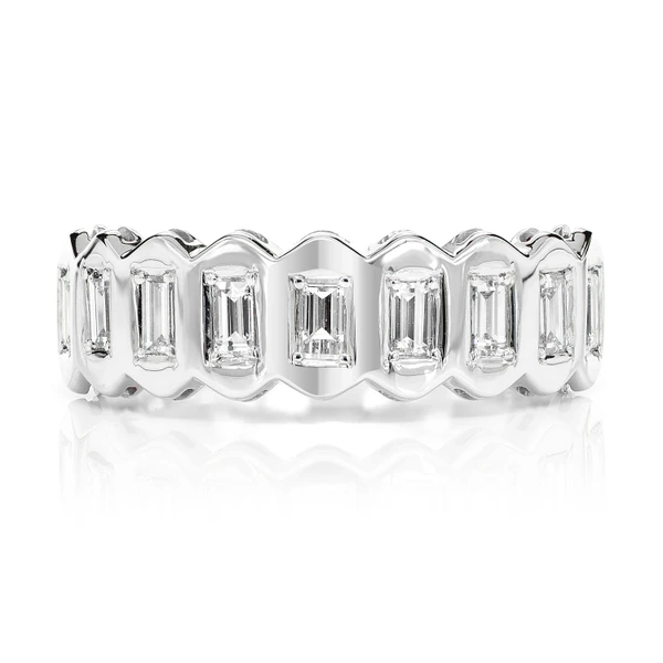 Nine Stone Baguette Bezel Set Diamond Band Ring 14k Solid Gold 0.55ctw