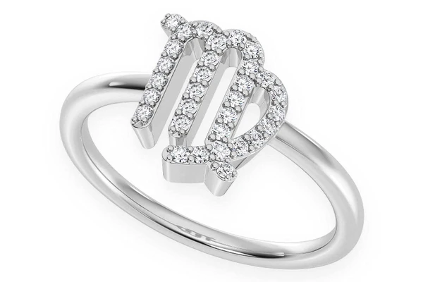 Virgo Zodiac Diamond Ring 14k Solid Gold 0.15ctw