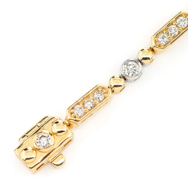 Alternating Bezel And Bar Link Bracelet 14k Solid Gold 0.85ctw 