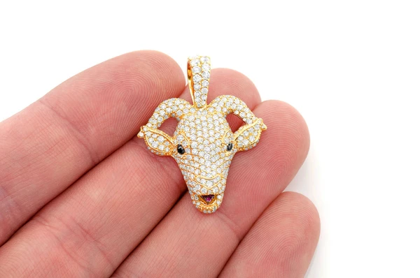 Goat Head Diamond Pendant 14k Solid Gold 2.50ctw