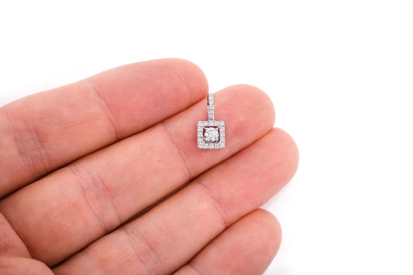 Square Halo Diamond Pendant 14k Solid Gold 0.50ctw