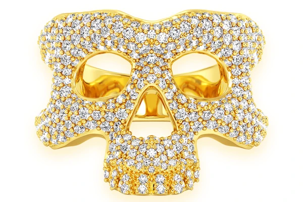 Skull Signet Diamond Ring 14k Solid Gold 3.20ctw 