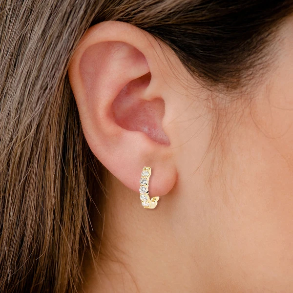 Shared Prong Diamond Hoop Earrings 14k Solid Gold 1.00ctw 