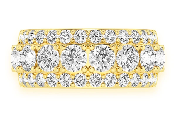 Three Row Diamond Band 14k Solid Gold 3.75ctw