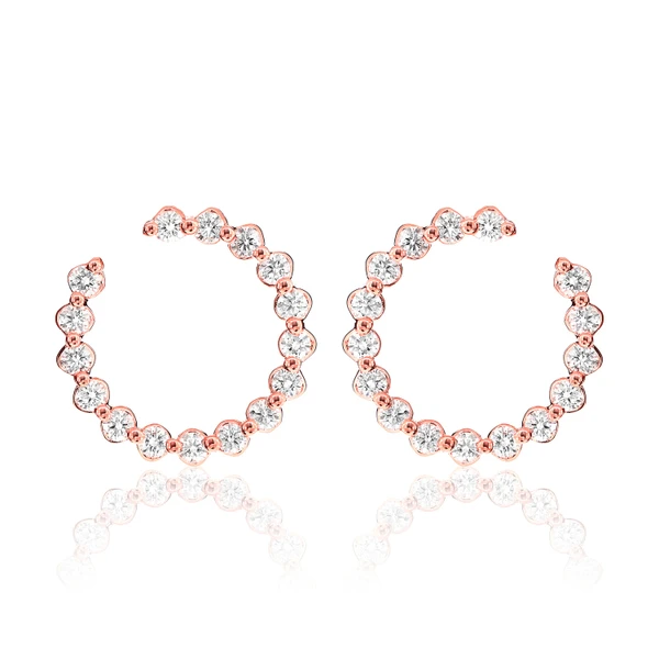 Single Prong Scallop Hoop Design Earrings 14k Solid Gold 1.25ctw
