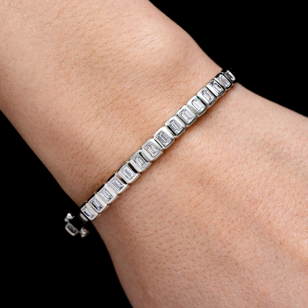 Diamond Bezel Baguette Flex Bangle Bracelet 14k Solid Gold 1.00ctw