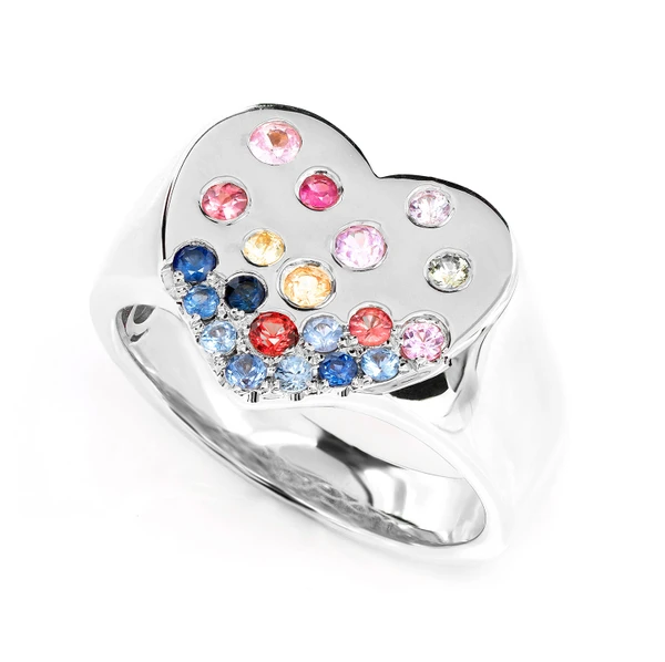 Gypsy Set Sapphire Heart Ring 14k Solid Gold 0.55ctw