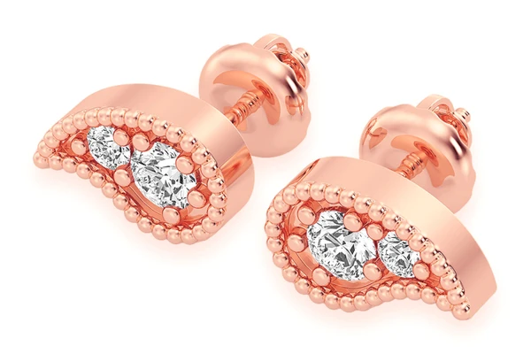 Paisley Stud Diamond Earrings 14k Solid Gold 0.05ctw