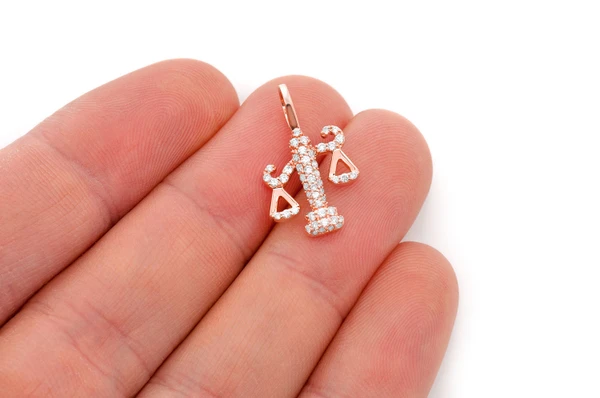 Balance Scale Diamond Pendant 14k Solid Gold 0.30ctw