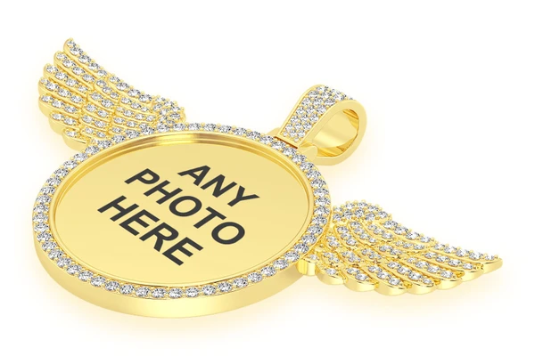 Memory Wings Photo Diamond Pendant 14k Solid Gold 8.50ctw