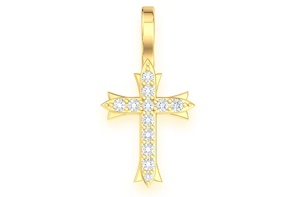 3 Point Cross Diamond Pendant 14k Solid Gold 0.10ctw
